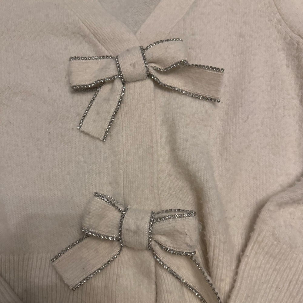 Express Puff Sleeve Rhinestone Bow Cardigan - Picture 2 of 4